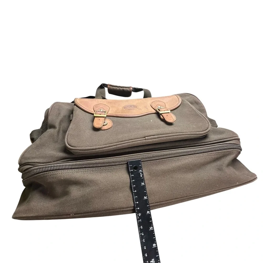 Cabelas Canvas Leather Trim Duffel Bag Brown Travel Luggage Weekend Bag